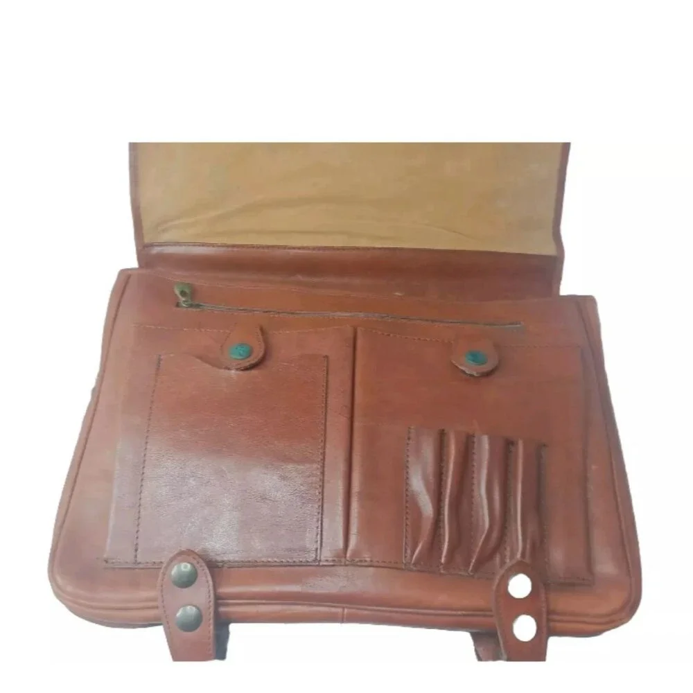 Vintage Handcrafted Leather Messenger Bag Cognac Brown ~Patina Present